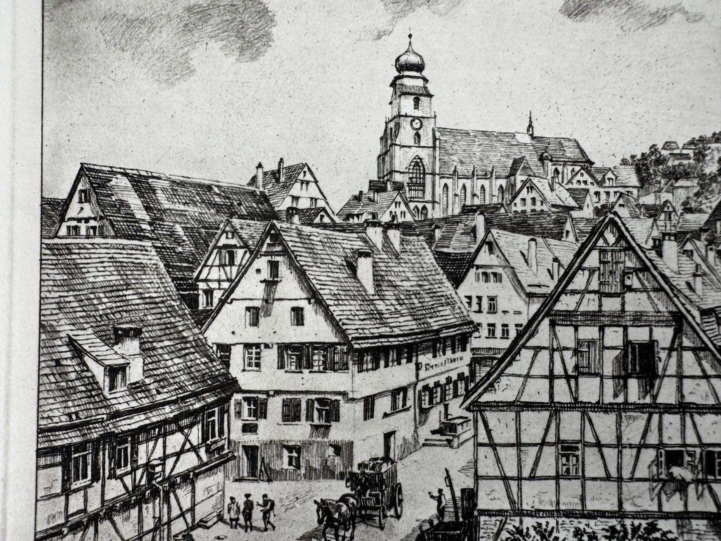 * HEINZ WEHLISCH ORIGINAL RADIERUNG HERRENBERG UM 1900 ANSICHT