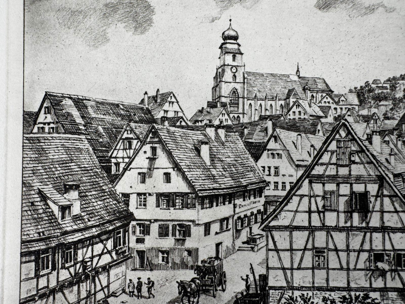 * HEINZ WEHLISCH ORIGINAL RADIERUNG HERRENBERG UM 1900 ANSICHT