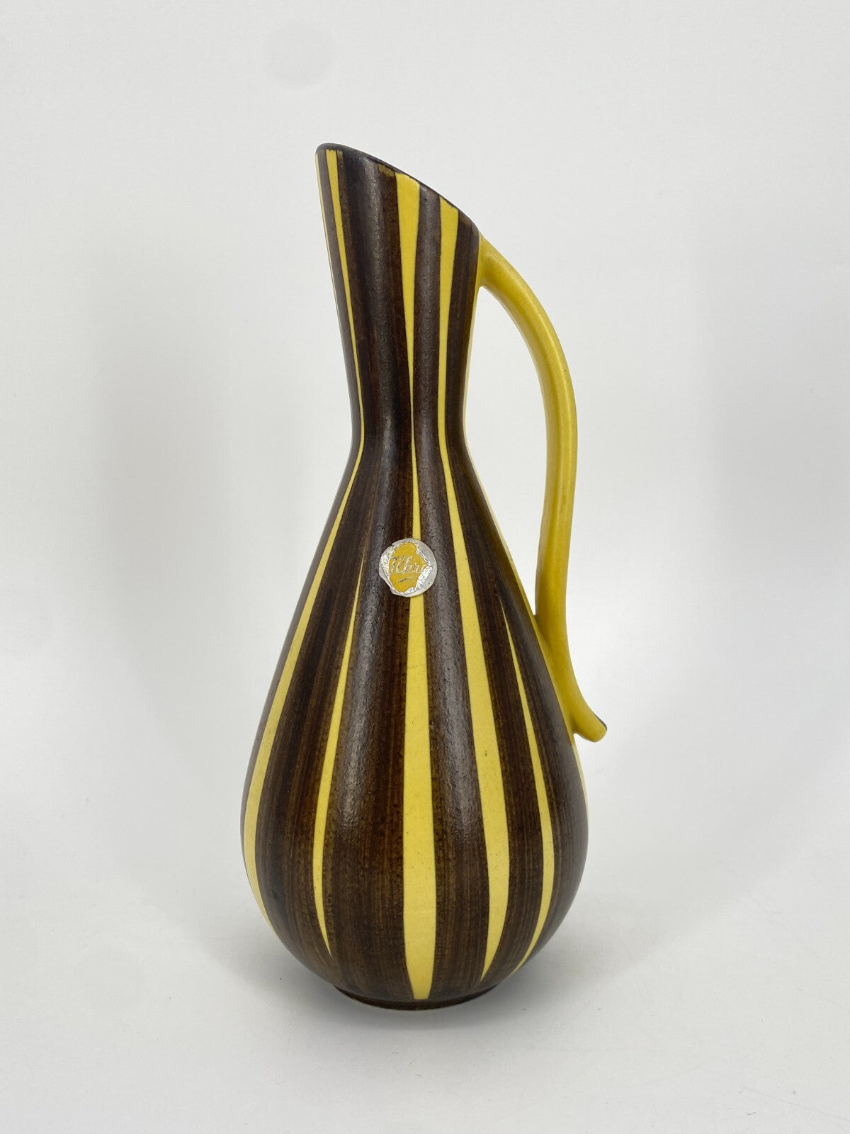 * ILKRA STUDIO KERAMIK VASE KRUG GELB BRAUN GESTREIFT 50ER 60ER MID CENTURY