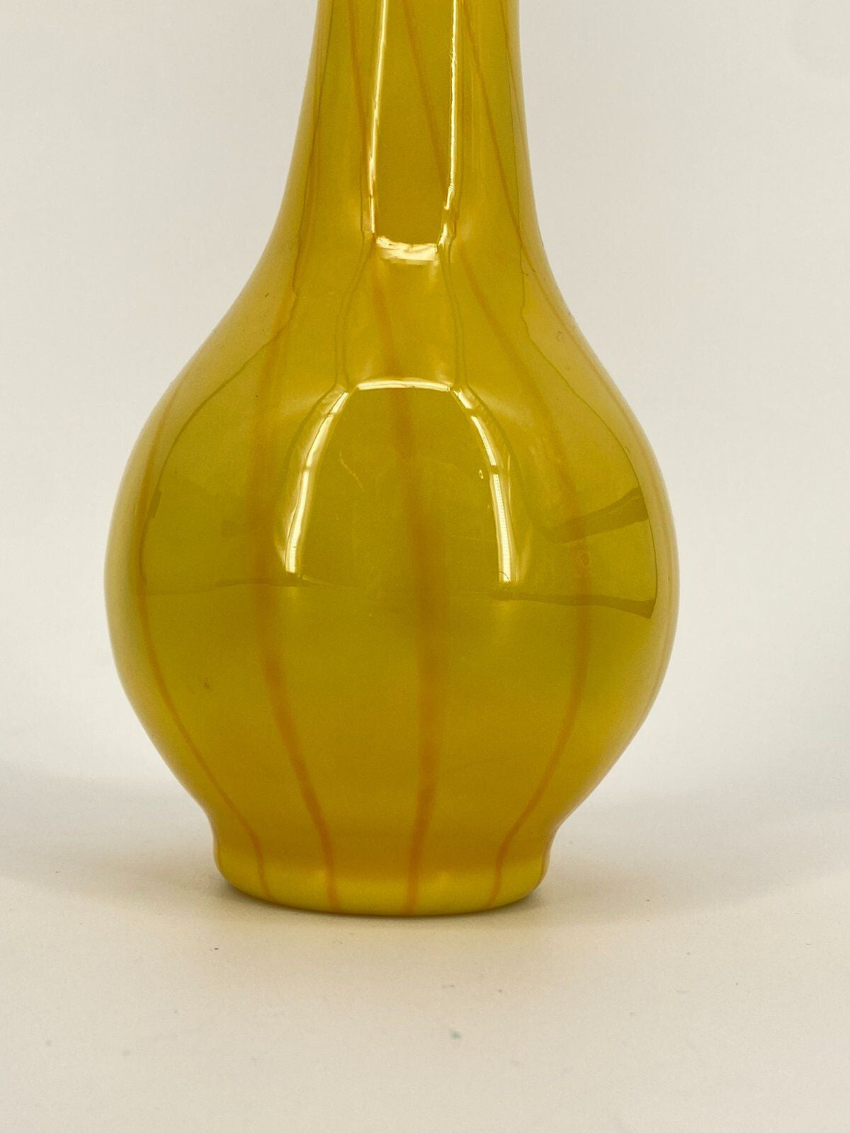 * VASE GLASVASE GLAS MUNDGEBLASEN GELB RÜSCHEN BLUMENVASE VINTAGE