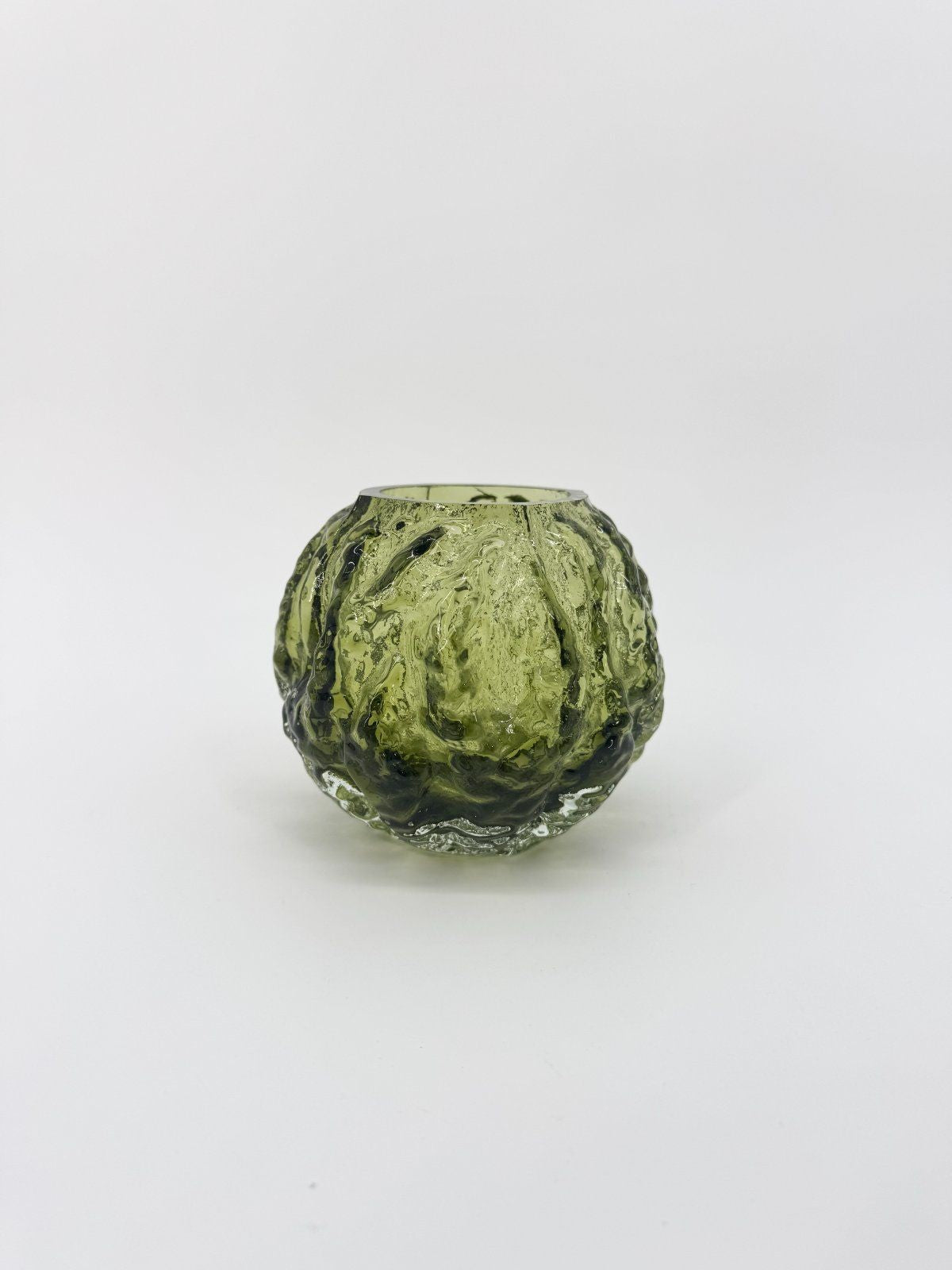 VASE INGRID GLAS KUGEL KUGELVASE 60ER EISGLAS GRÜN VINTAGE
