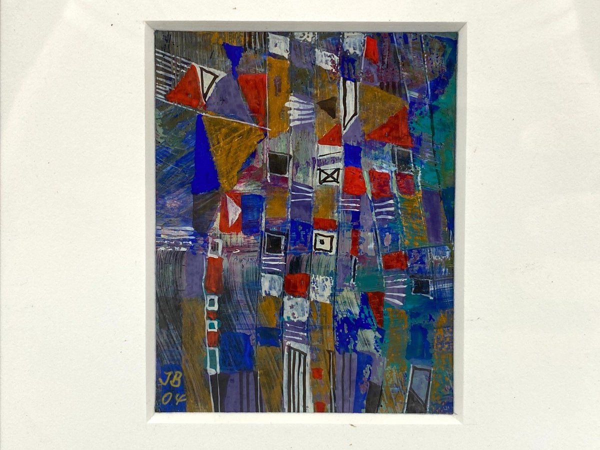 *3x ACRYLGEMÄLDE JB 2004 SIGNIERT METALLFARBEN ABSTRAKT GERAHMT