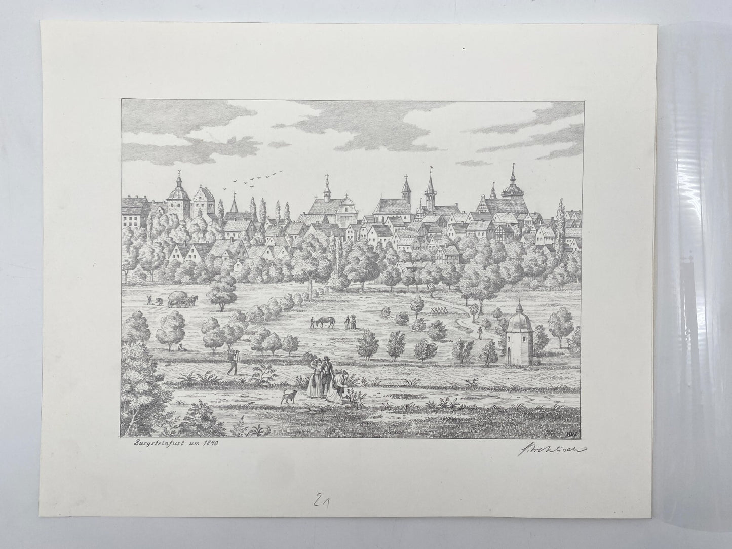 DEUTSCHER KÜNSTLER HEINZ WEHLISCH ZEICHNUNG BURGSTEINFURT UM 1840 HANDSIGNIERT