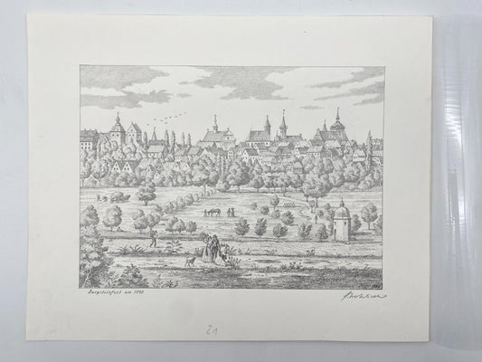DEUTSCHER KÜNSTLER HEINZ WEHLISCH ZEICHNUNG BURGSTEINFURT UM 1840 HANDSIGNIERT