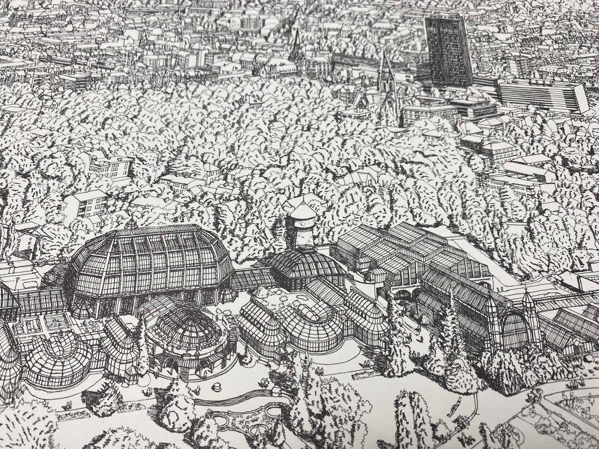 * NIGEL LEACH GRAFIK DRUCK VOGELPERSPEKTIVE BERLIN STEGLITZ BOTANISCHER GARTEN