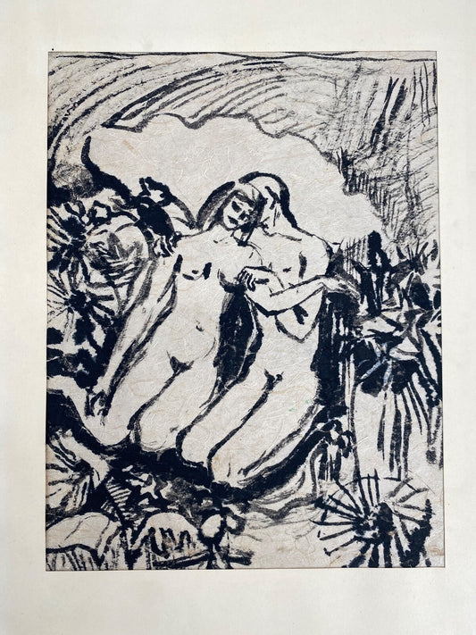 * GEMÄLDE BILD AKT MOTIV PAAR TUSCHE BÜTTENPAPIER MID CENTURY ART KUNST