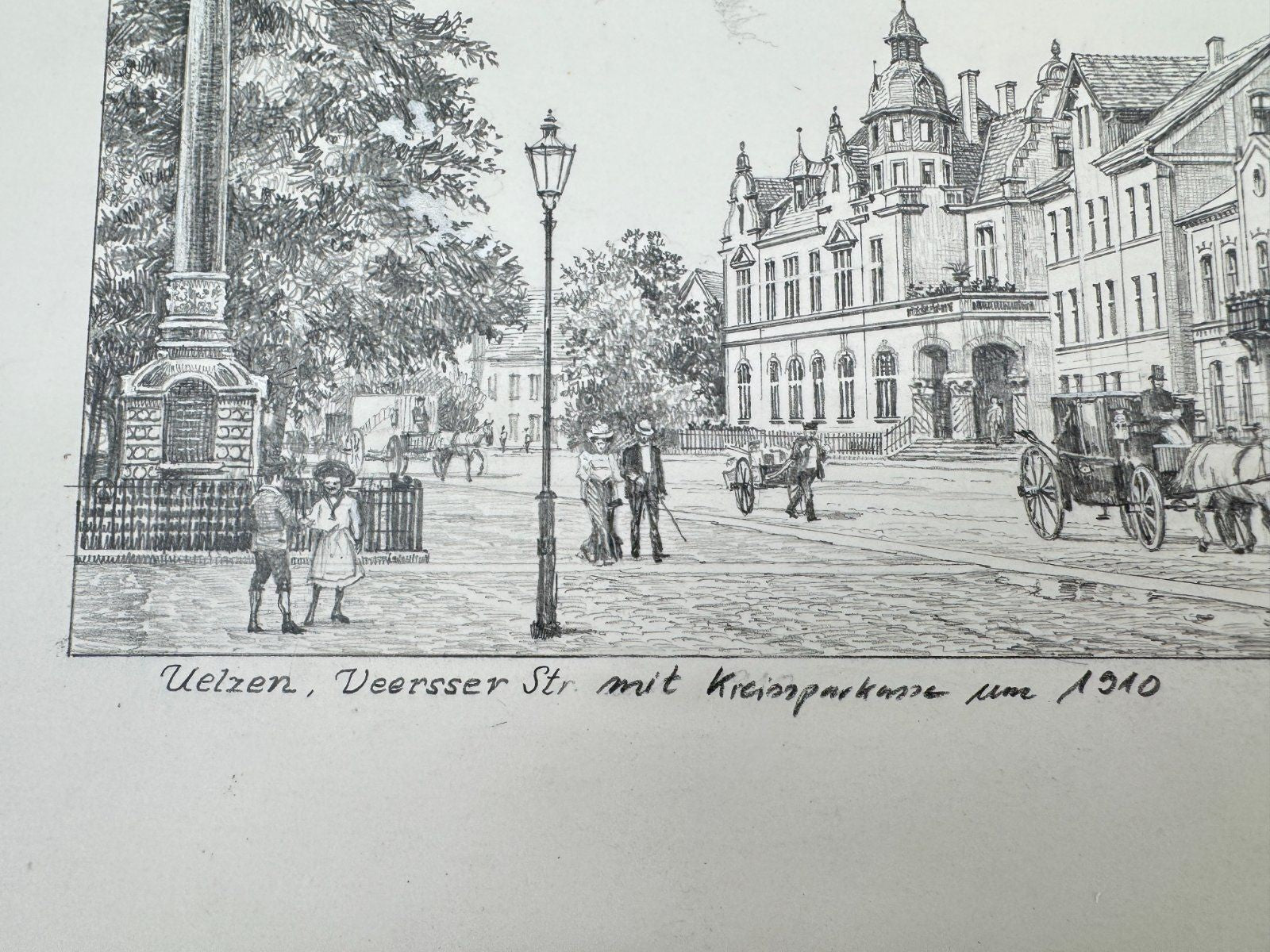 * HEINZ WEHLISCH ZEICHNUNG UELZEN VEERßER STR 1910 ANSICHT SIGNIERT