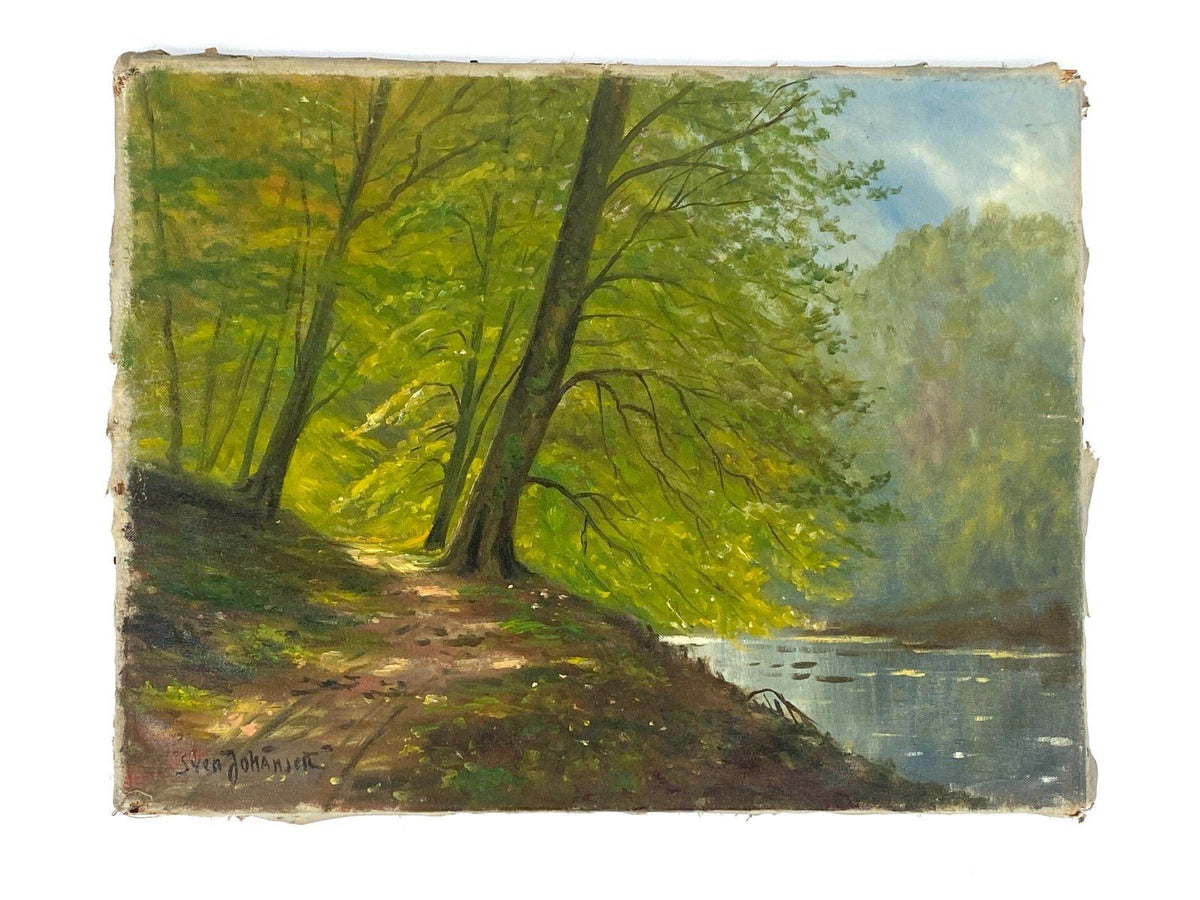 *ÖLGEMÄLDE SVEN JOHANSEN SEEUFER WALD LANDSCHAFTSANSICHT LEINWAND