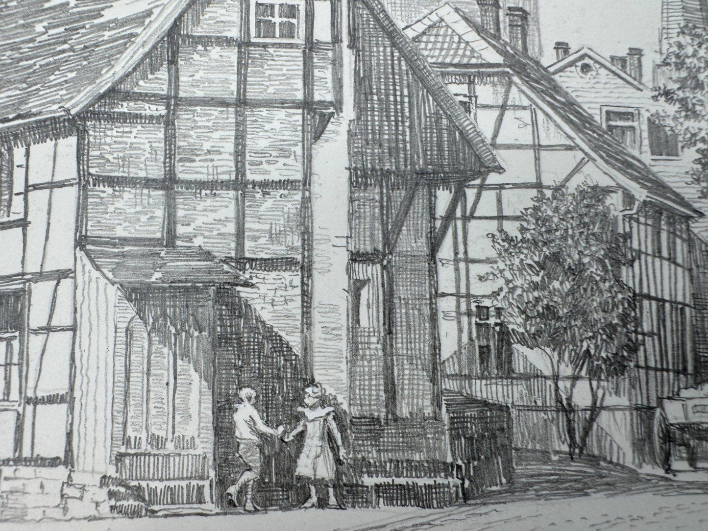 * HEINZ WEHLISCH ZEICHNUNG WITTEN RUHR ALTER WINKEL ANSICHT SIGNI