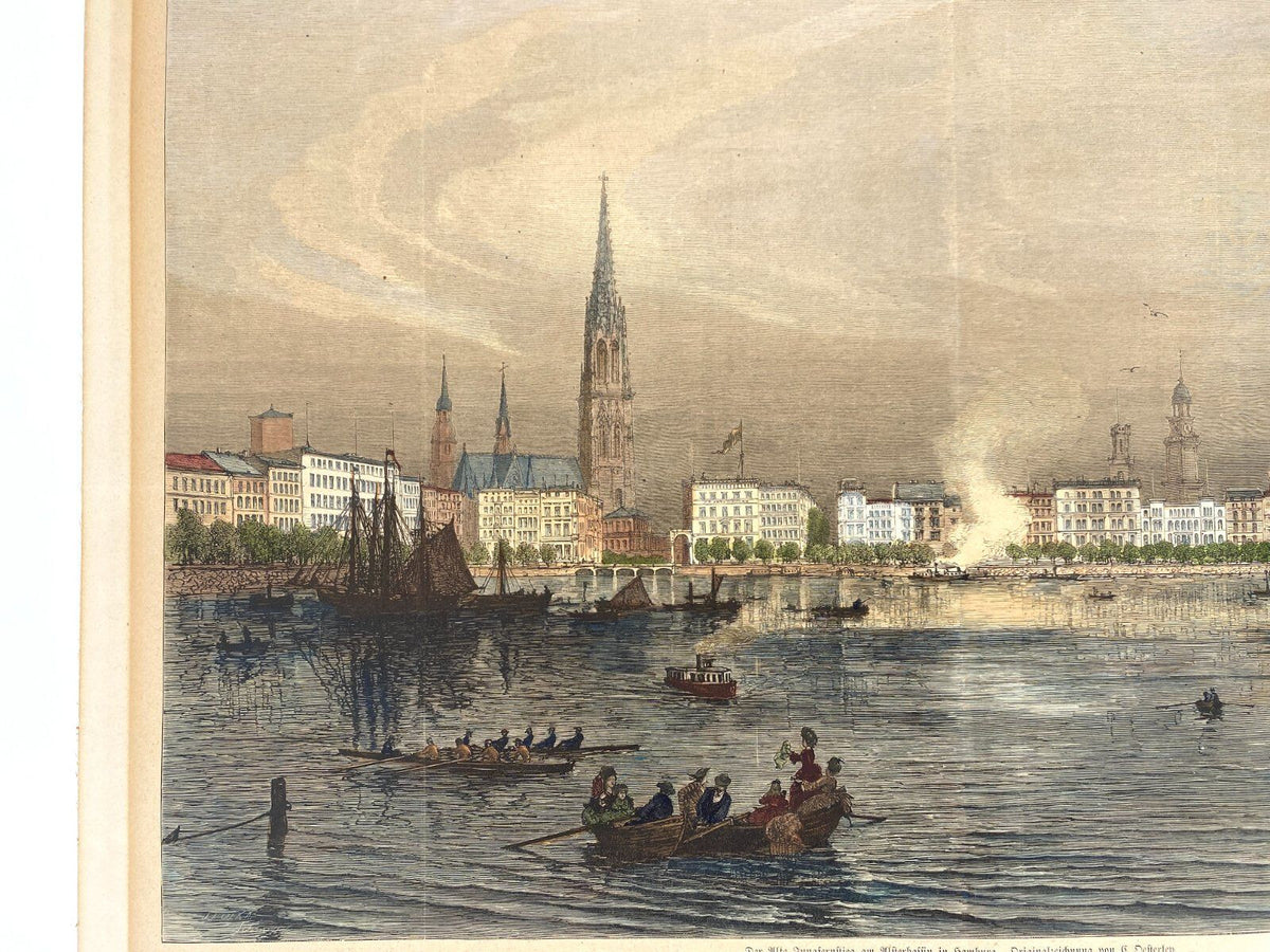 *GRAFIK DER ALTE JUNGFERNSTIEG DRUCK HAMBURG C. OESTERLEY 1875