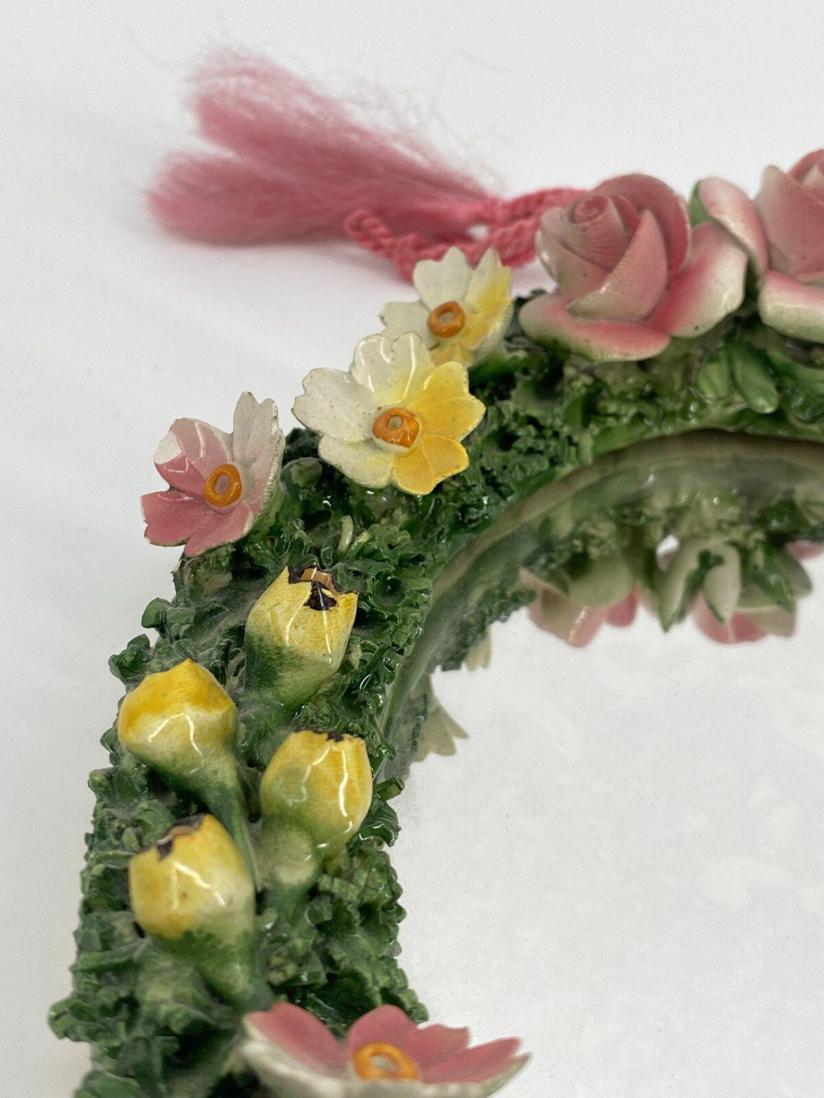 * KLEINER SPIEGEL OVAL PORZELLAN ROSEN BLÜTEN PRINZESSIN VINTAGE