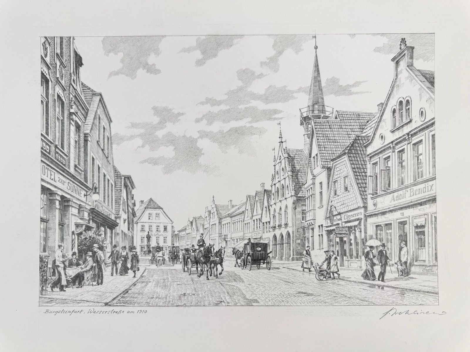 * HEINZ WEHLISCH ZEICHNUNG BURGSTEINFURT WASSERSTRAßE SIGNIERT