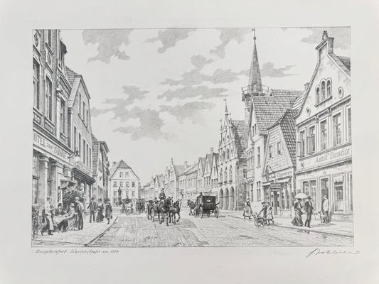* HEINZ WEHLISCH ZEICHNUNG BURGSTEINFURT WASSERSTRAßE SIGNIERT