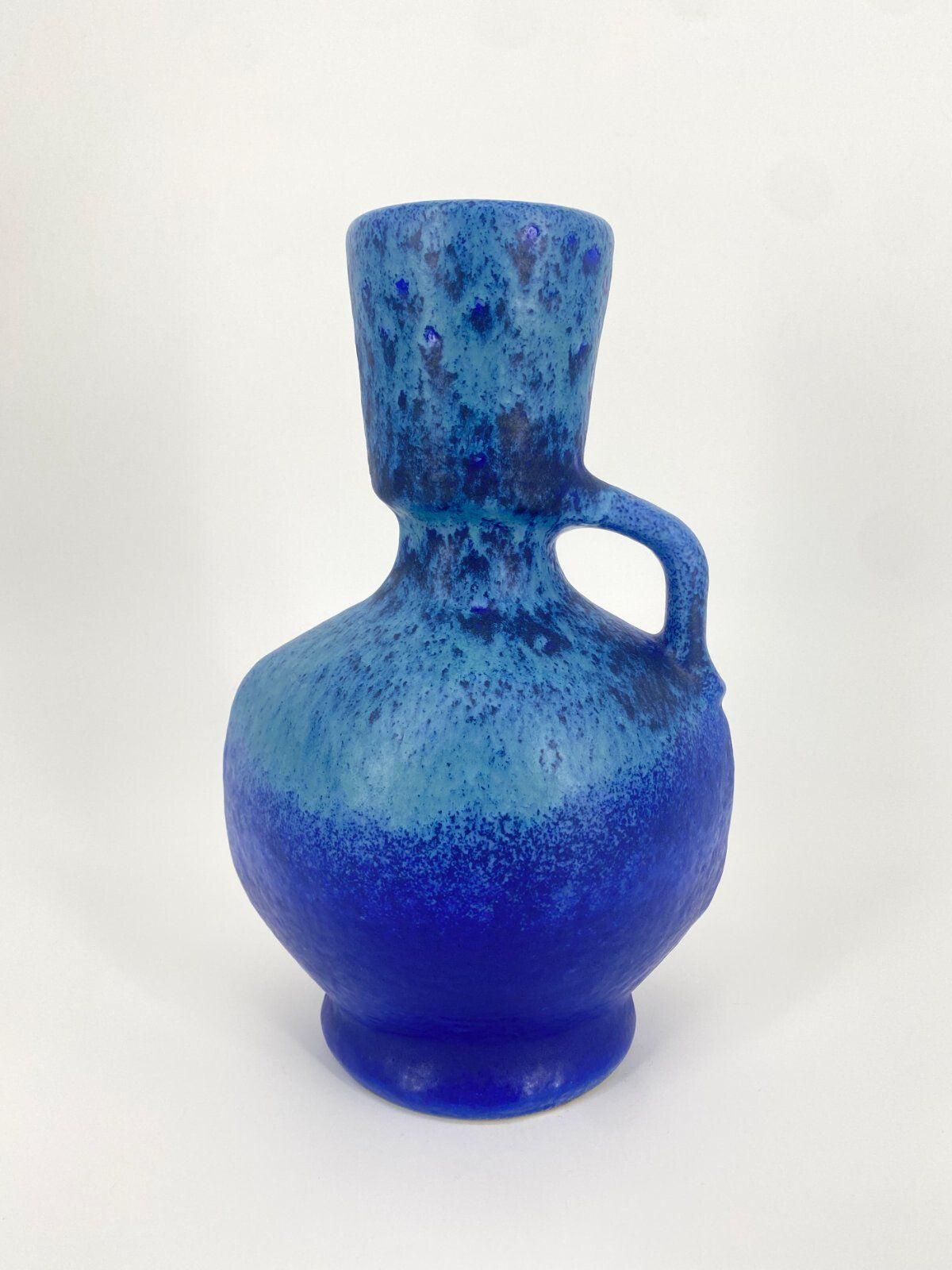 *STUDIOKERAMIK VASE BLAU FAT LAVA LAUFGLASUR W.-GERMANY 60ER 70ER