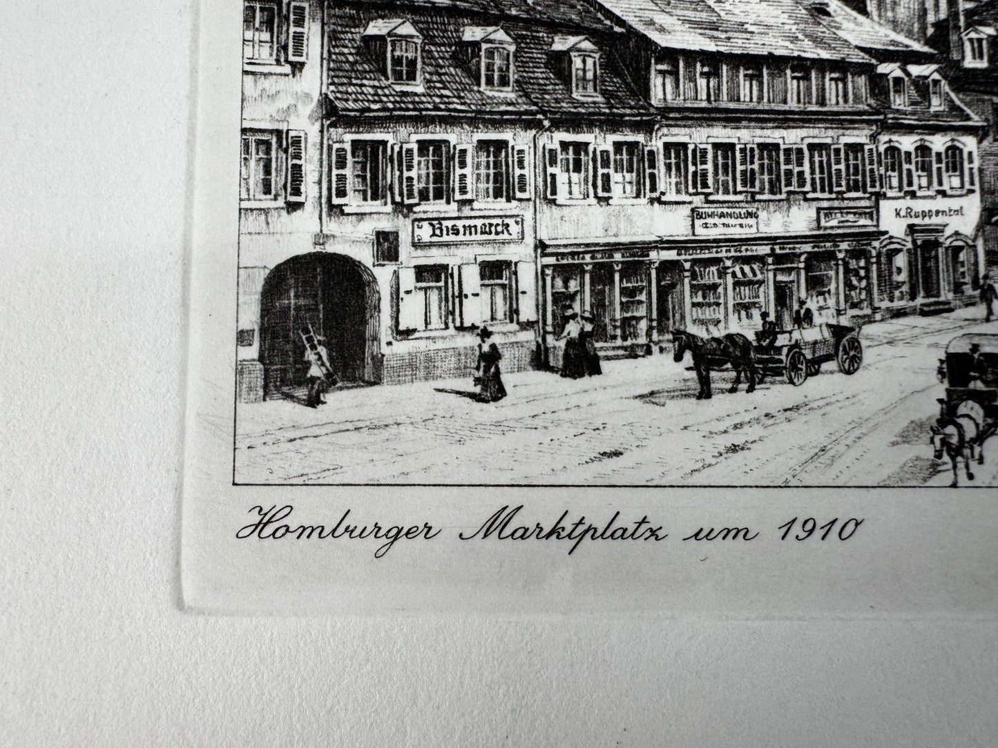 * HEINZ WEHLISCH ORIGINAL RADIERUNG HOMBURGER MARKTPLATZ UM 1910