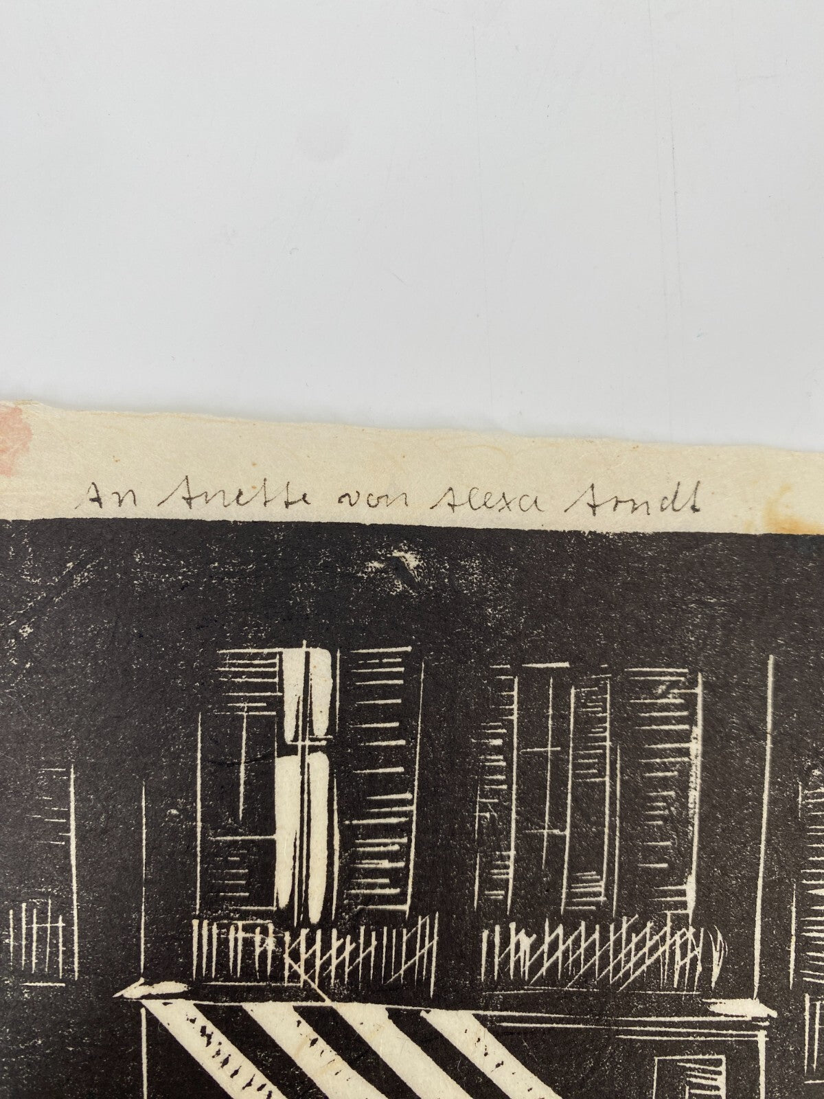 * CAFE POMPADOUR LINOLSCHNITT BILD GRAFIK ALEXA ARNDT GEWIDMET ANETTE
