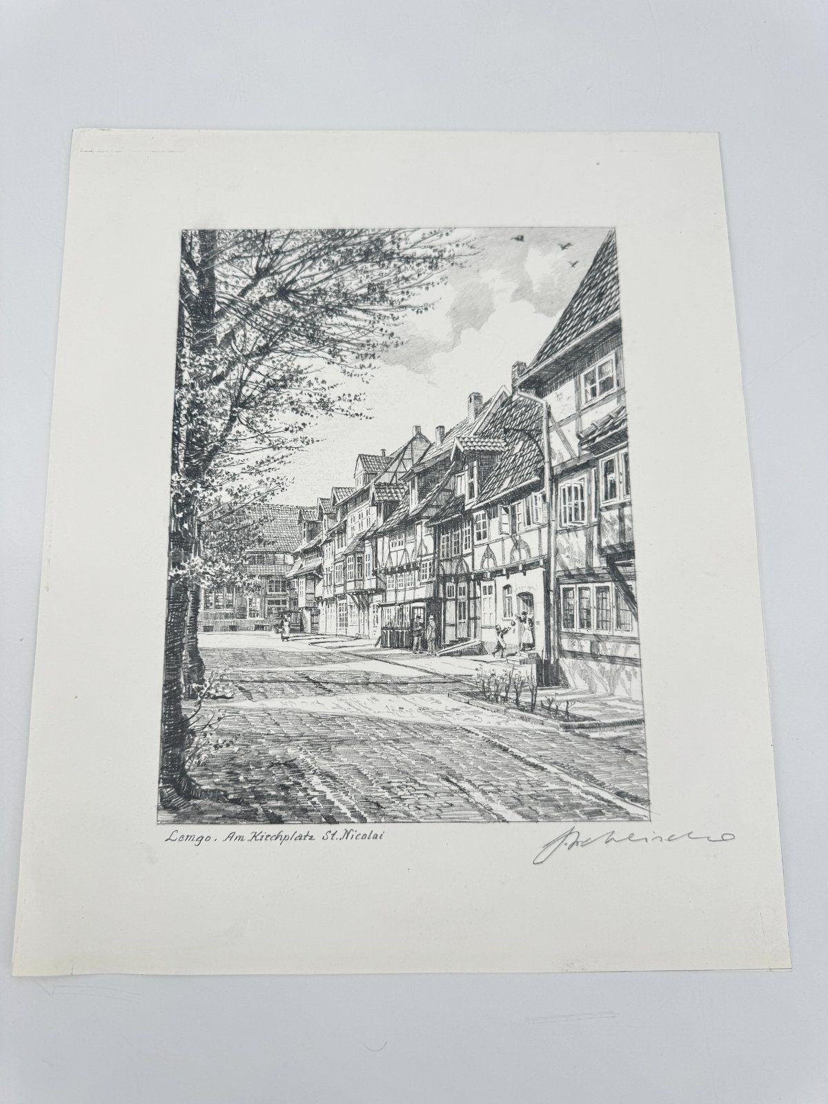 * HEINZ WEHLISCH ZEICHNUNG LEMGO AM KIRCHPLATZ ST NICOLAI ANSICHT