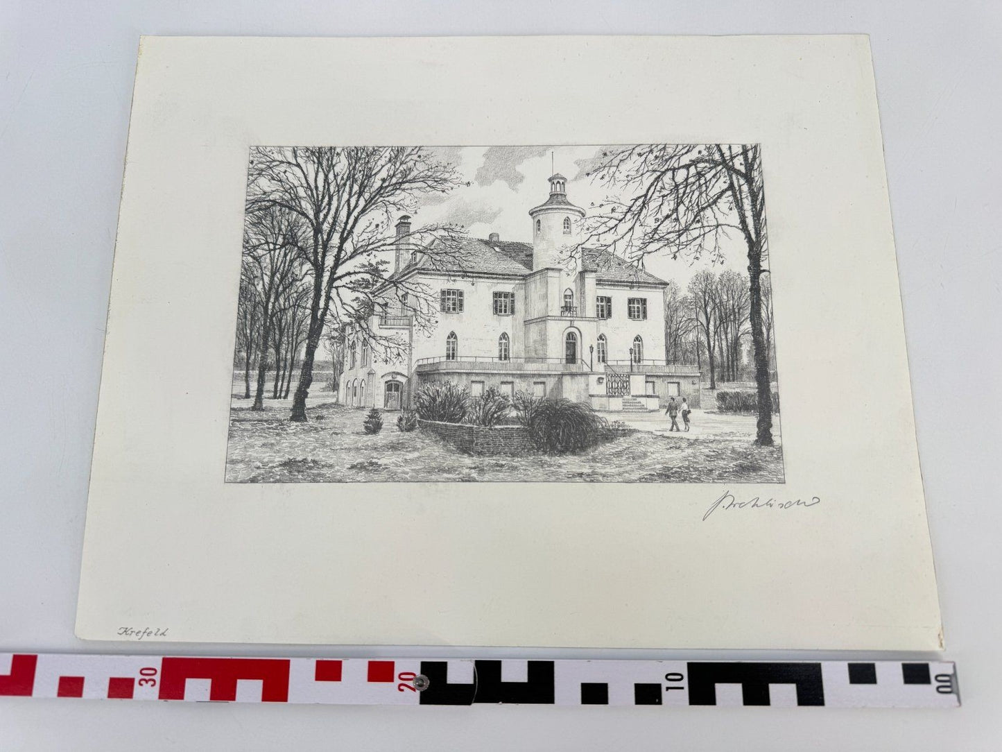 * HEINZ WEHLISCH ZEICHNUNG SCHLOß NEUENHOFEN KREFELD ANSICHT SIGN