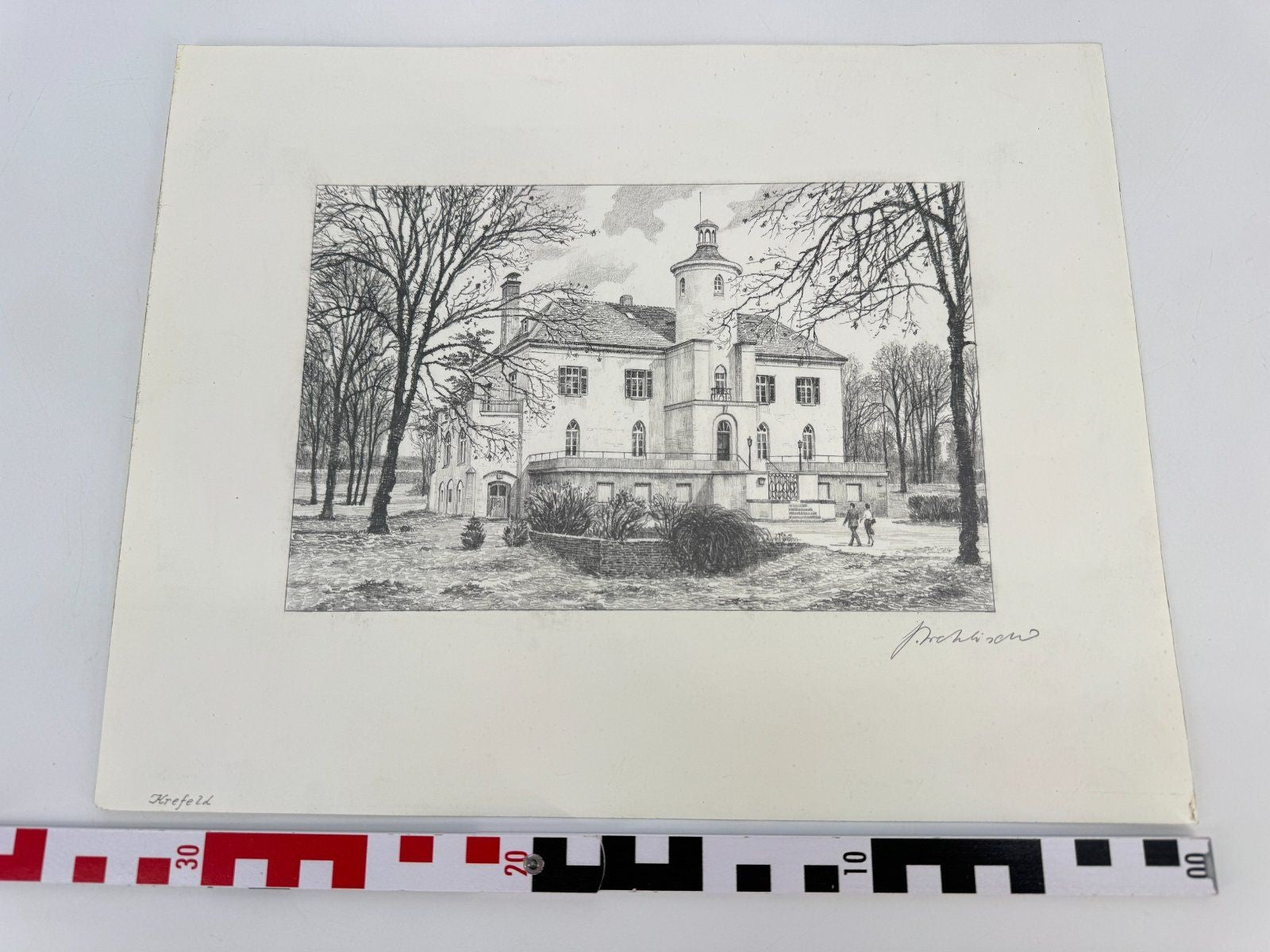 * HEINZ WEHLISCH ZEICHNUNG SCHLOß NEUENHOFEN KREFELD ANSICHT SIGN