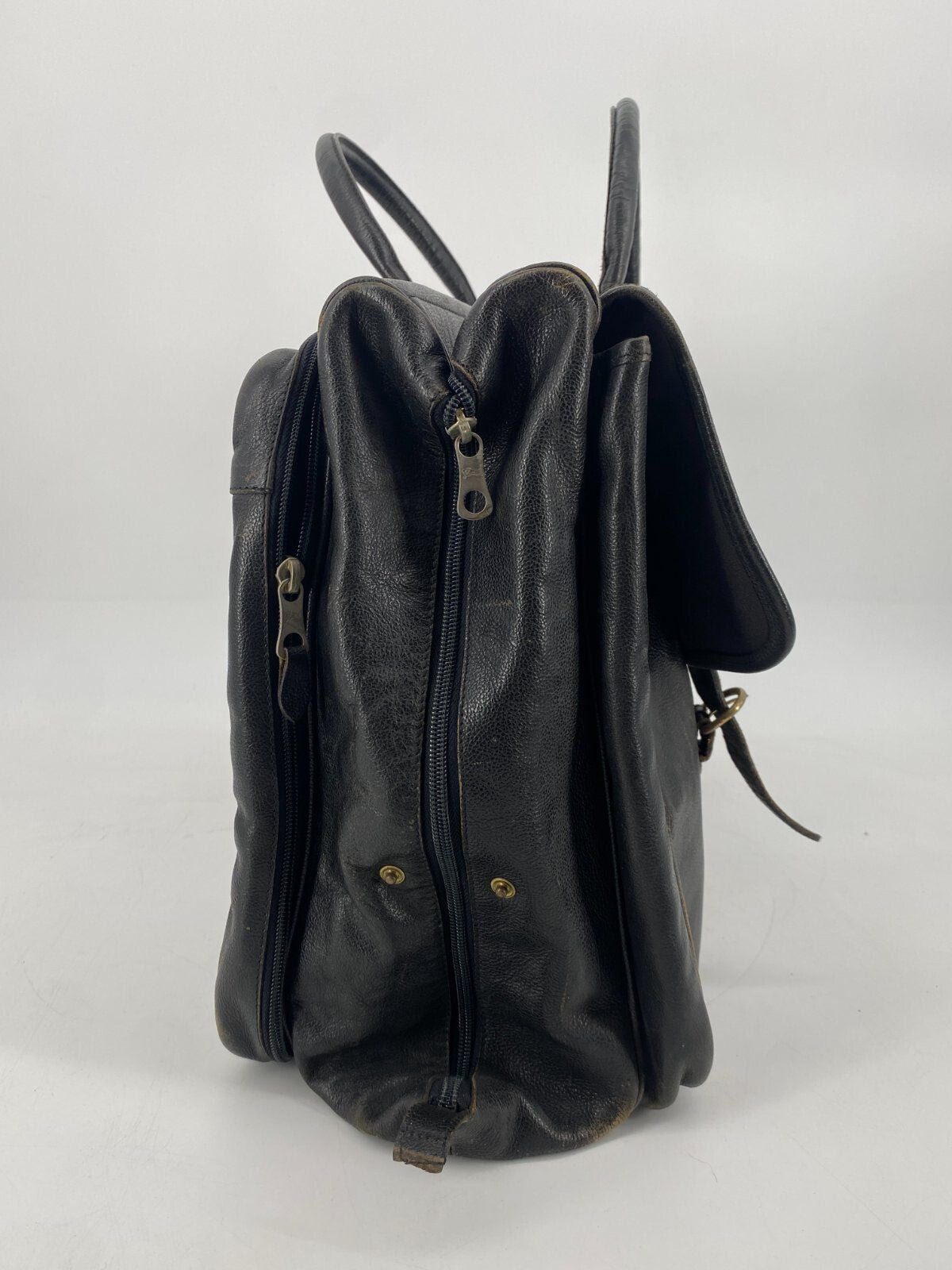 * VINTAGE IL BISONTE ECHT LEDER REISETASCHE SCHWARZ ITALY DESIGN