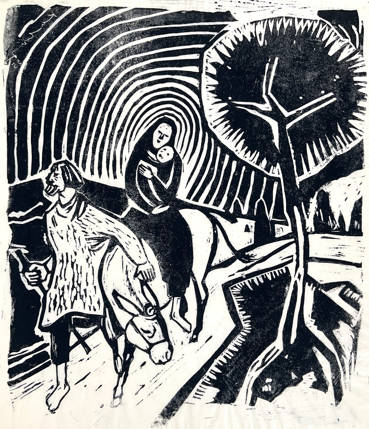 *LINOLSCHNITT WALTER KALOT FLUCHT NACH ÄGYPTEN 1955 EXPRESSIONISMUS BIBEL ORIGIN