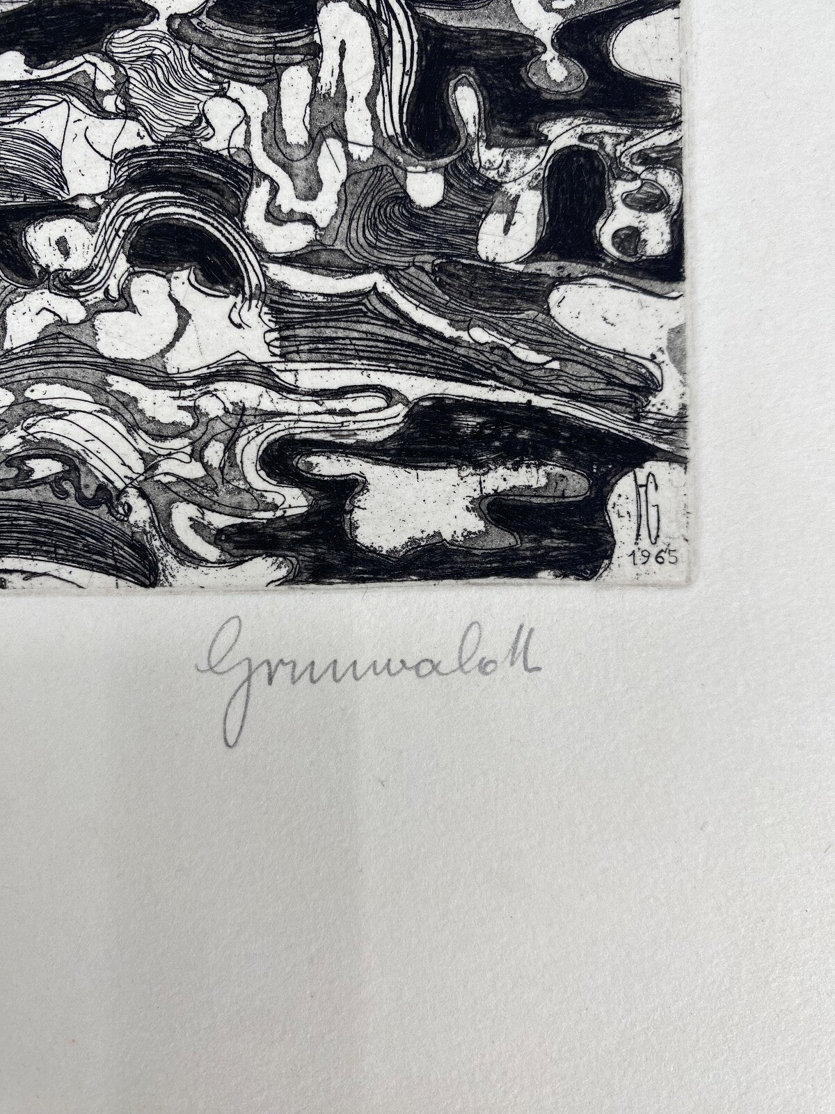 * HERBERT GRUNWALDT 1965 RADIERUNG ORIGINAL FISCHERBOOTE HAFEN SIGNIERT