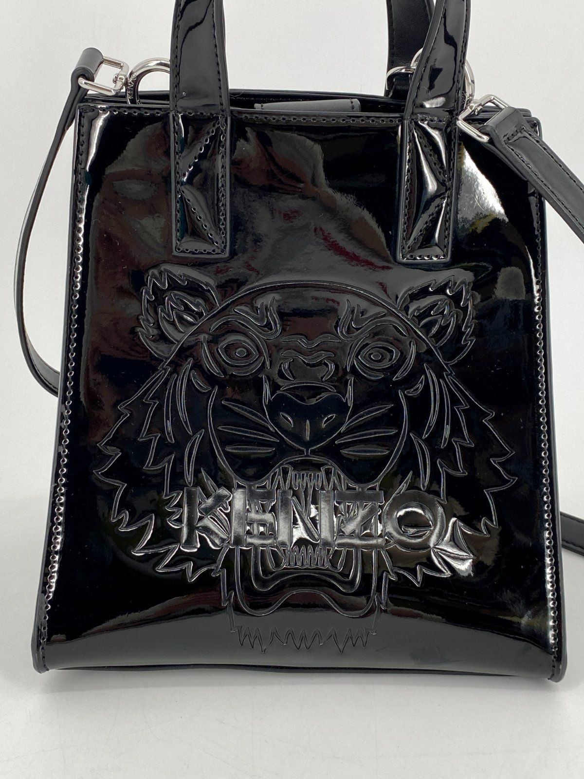 * KENZO PARIS HANDTASCHE UMHÄNGETASCHE TIGER LACKLEDER SCHWARZ