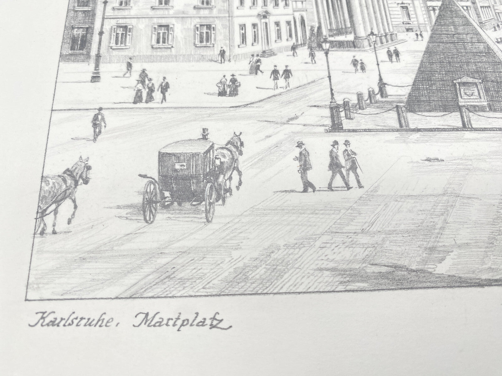 HEINZ WEHLISCH DEUTSCHER KÜNSTLER ZEICHNUNG MARKTPLATZ KARLSRUHE HANDSIGNIERT