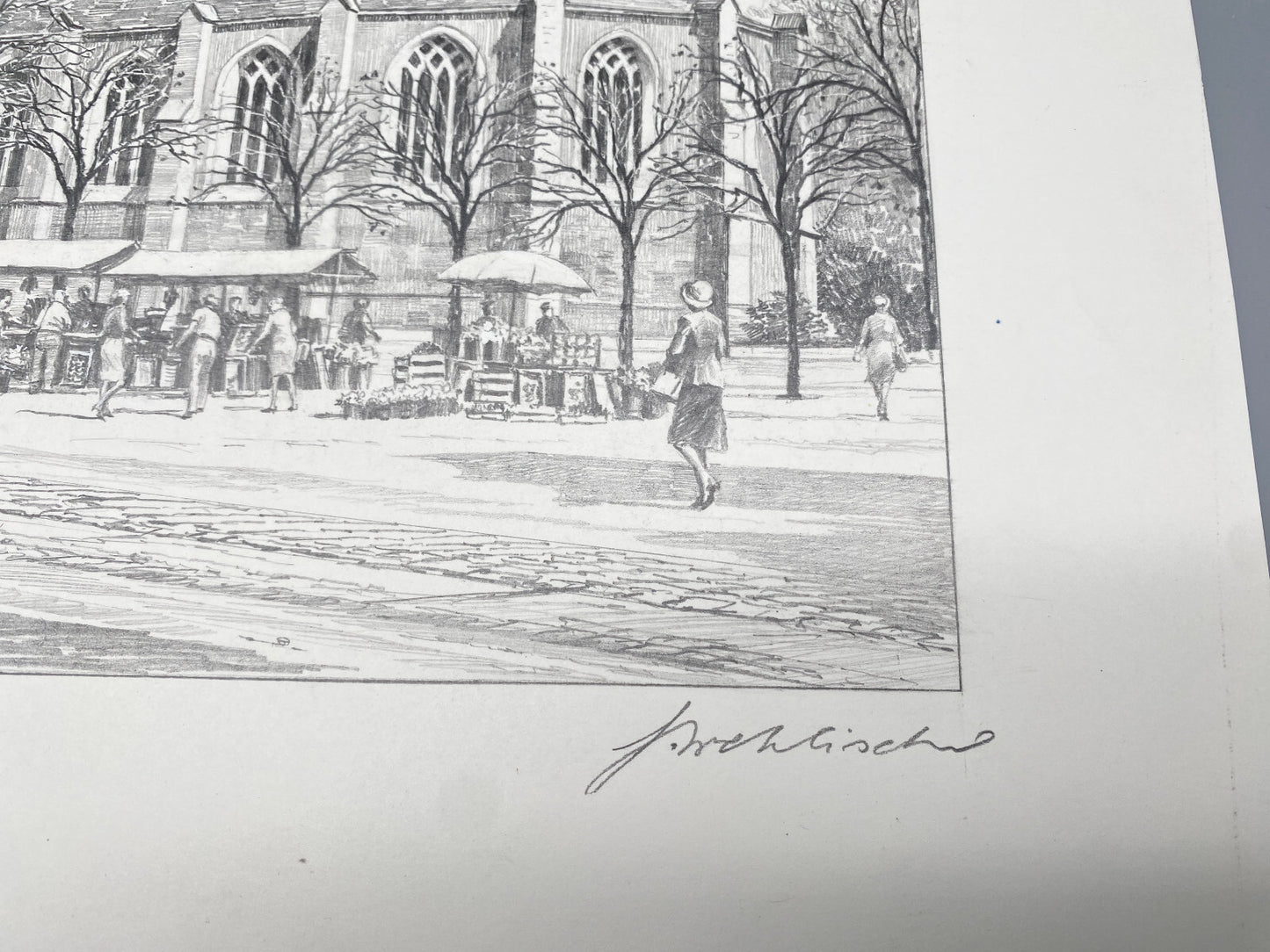 DEUTSCHER KÜNSTLER HEINZ WEHLISCH ZEICHNUNG NORDEN LUDGERIKIRCHE HANDSIGNIERT