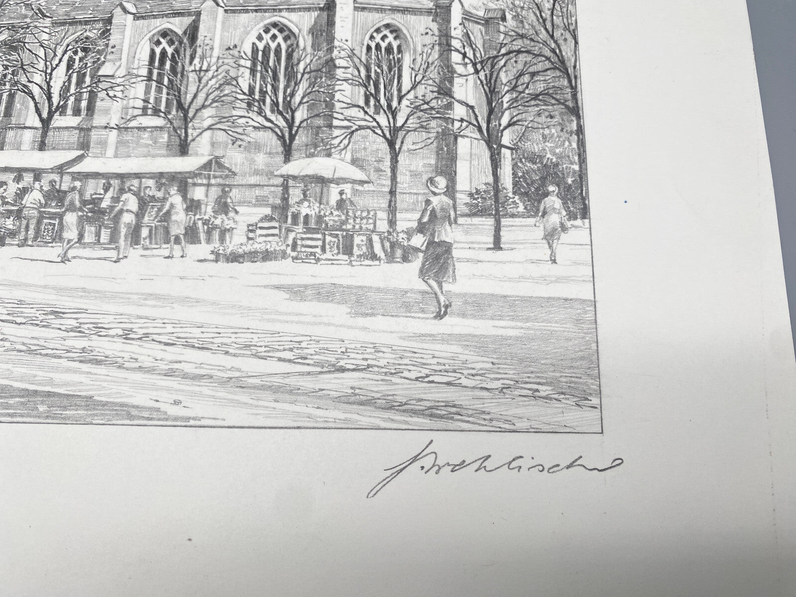 DEUTSCHER KÜNSTLER HEINZ WEHLISCH ZEICHNUNG NORDEN LUDGERIKIRCHE HANDSIGNIERT