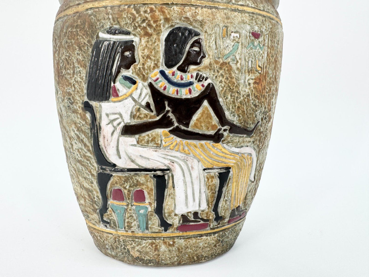 VINTAGE VASE ÄGYPTEN PHARAONEN DEKO KERAMIK MIDCENTURY HANDBEMALT