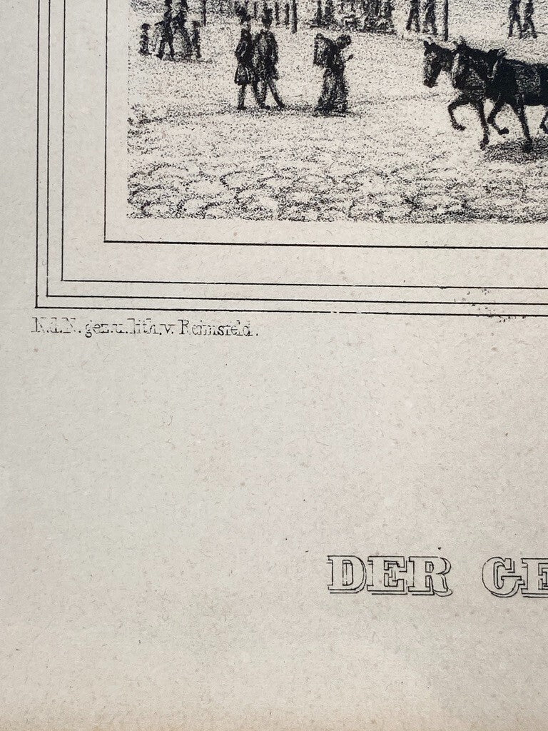 * ORIGINAL LITHOGRAFIE 1840 GENDARMENMARKT DOM SCHAUSPIELHAUS BERLIN ANTIK