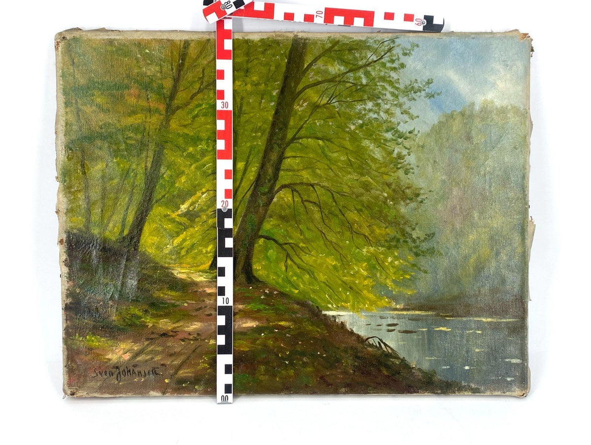 *ÖLGEMÄLDE SVEN JOHANSEN SEEUFER WALD LANDSCHAFTSANSICHT LEINWAND