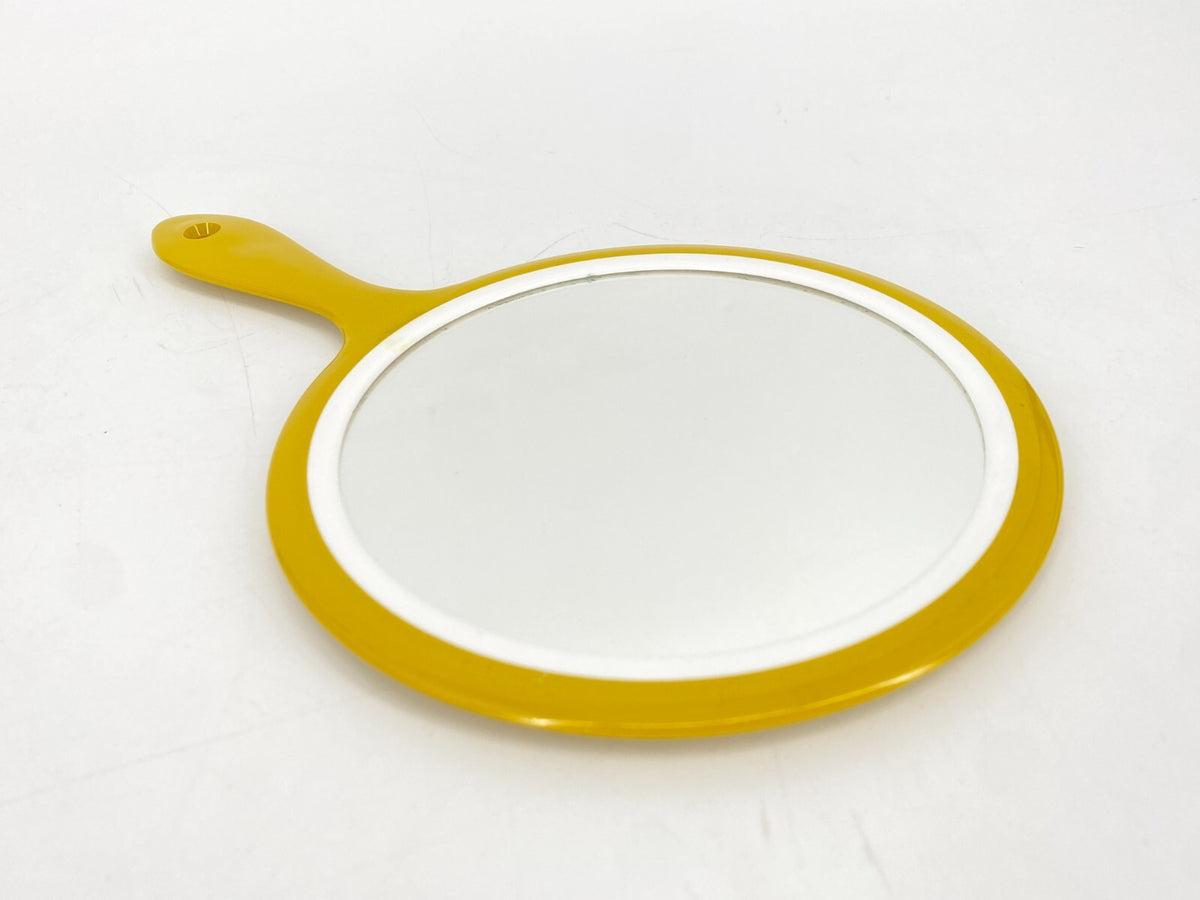 *HANDSPIEGEL  SCHMINKSPIEGEL KUNSTSTOFF GELB 1960ER 70ER VINTAGE MID CENTURY