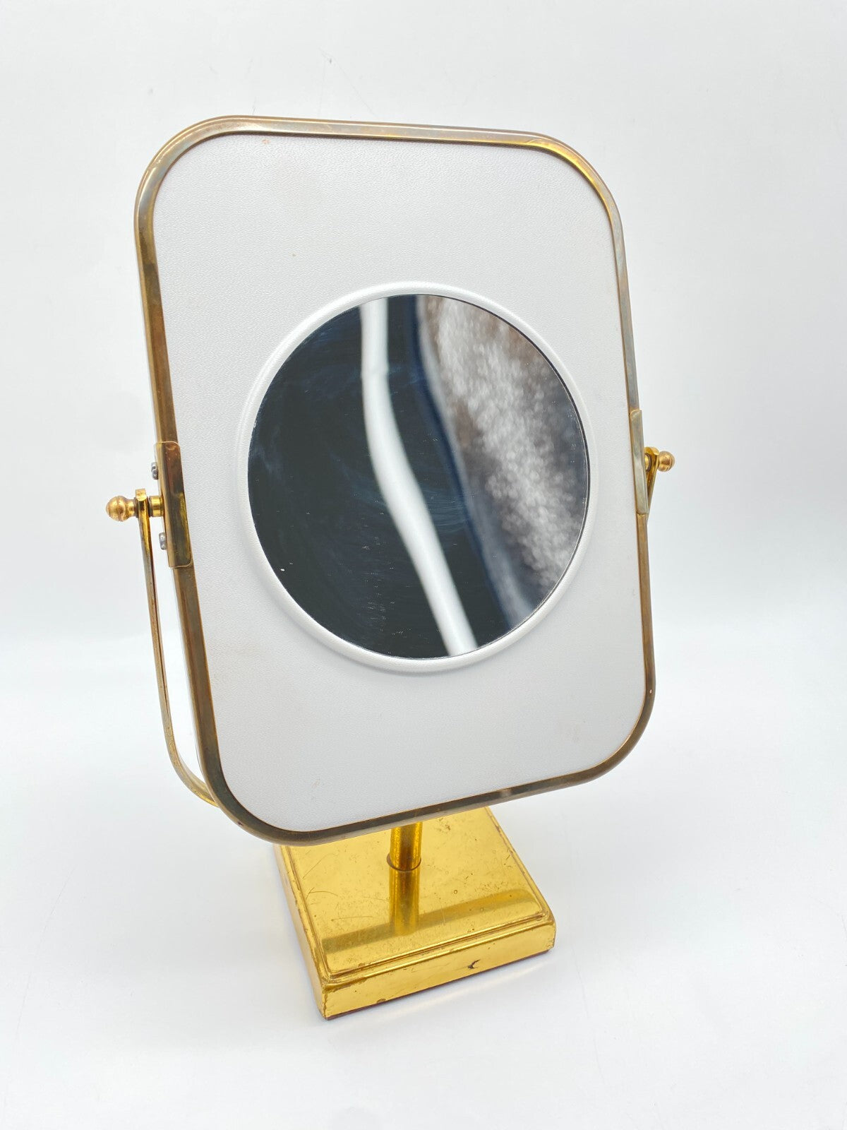 ELEGANTER ART DECO DESIGN KOSMETIKSPIEGEL SCHMINKSPIEGEL MESSING 50ER VINTAGE