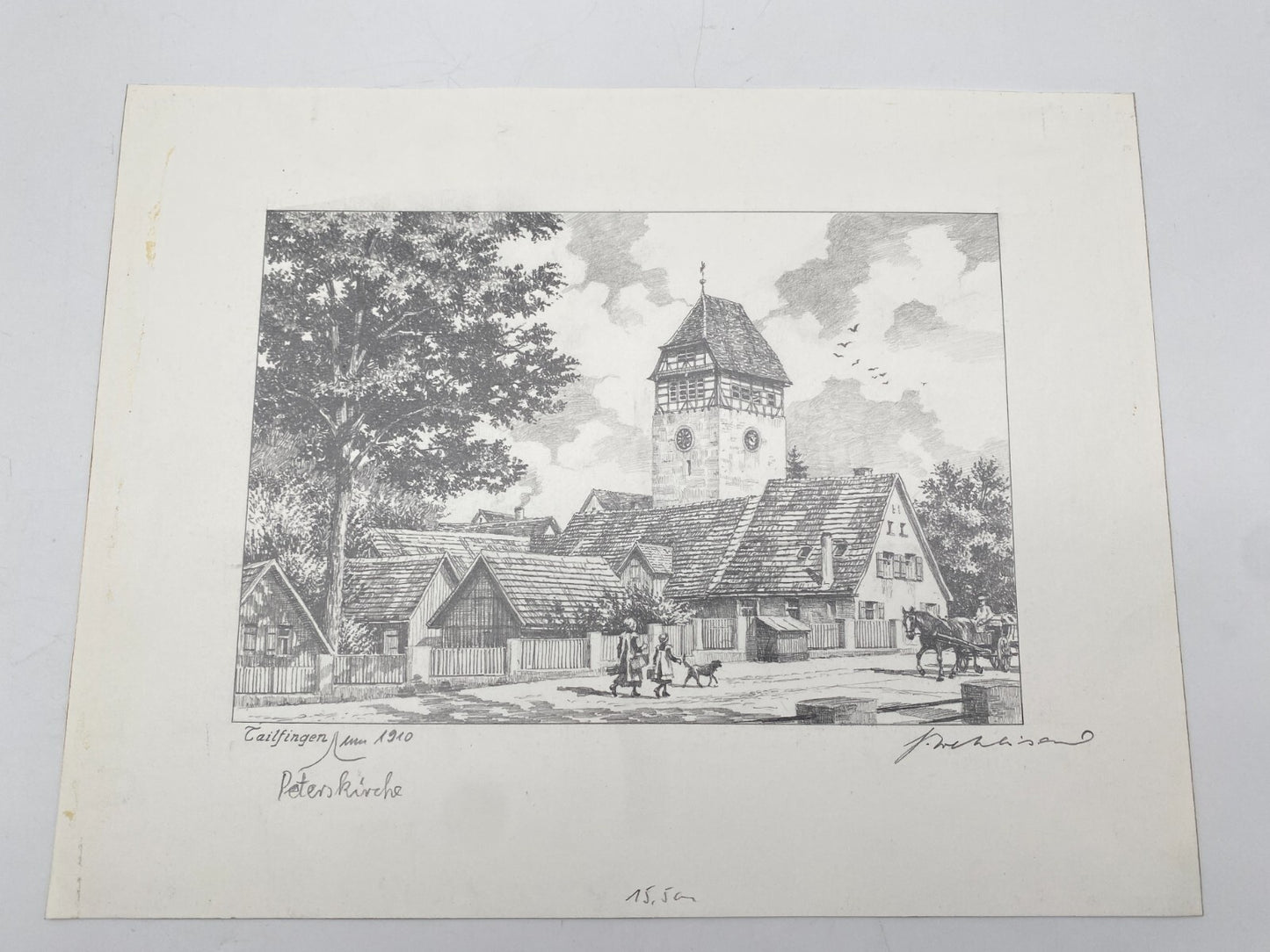 HEINZ WEHLISCH ZEICHNUNG TAILFINGEN PETERSKIRCHE UM 1910 SIGNIERT