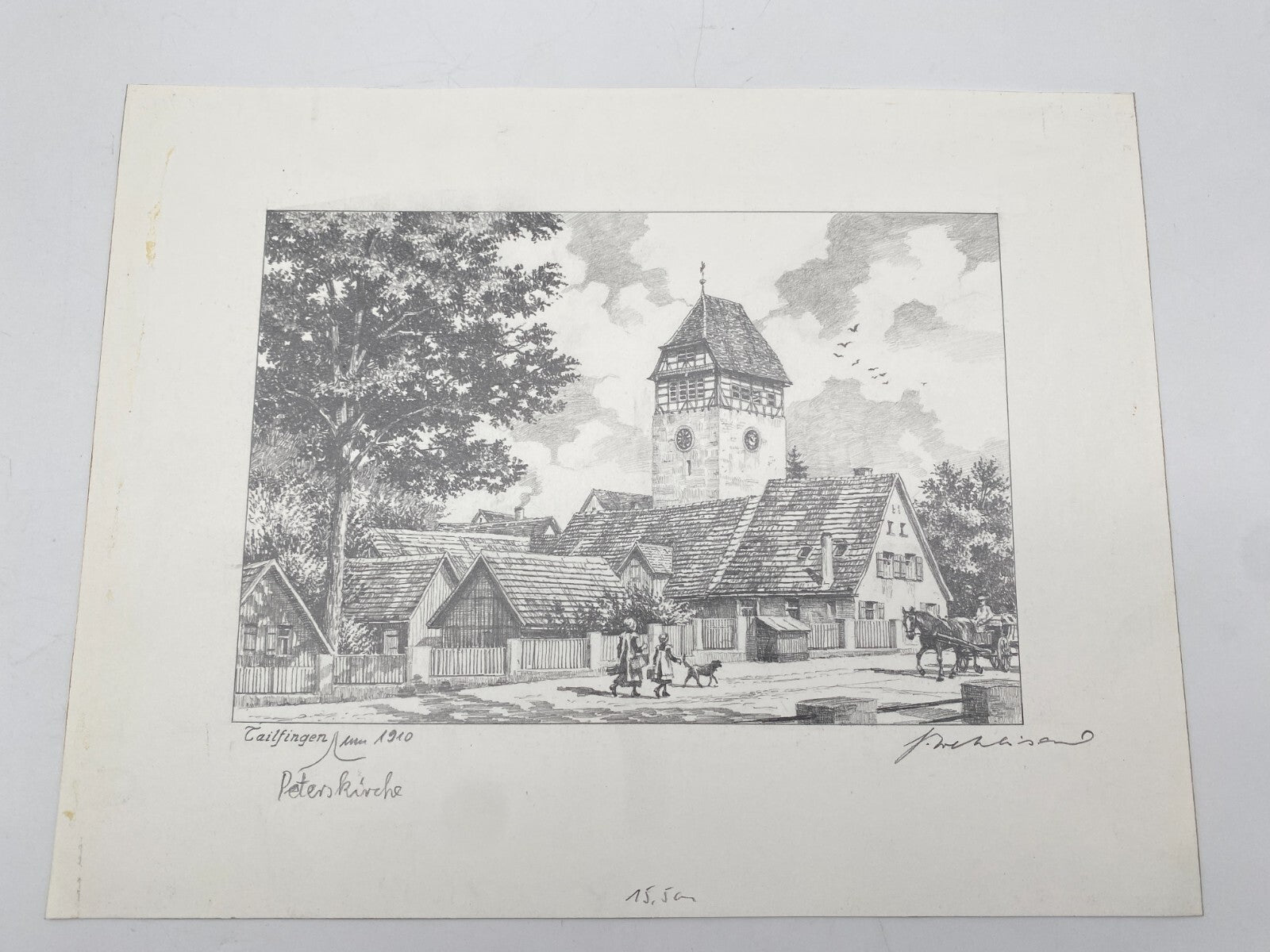 HEINZ WEHLISCH ZEICHNUNG TAILFINGEN PETERSKIRCHE UM 1910 SIGNIERT