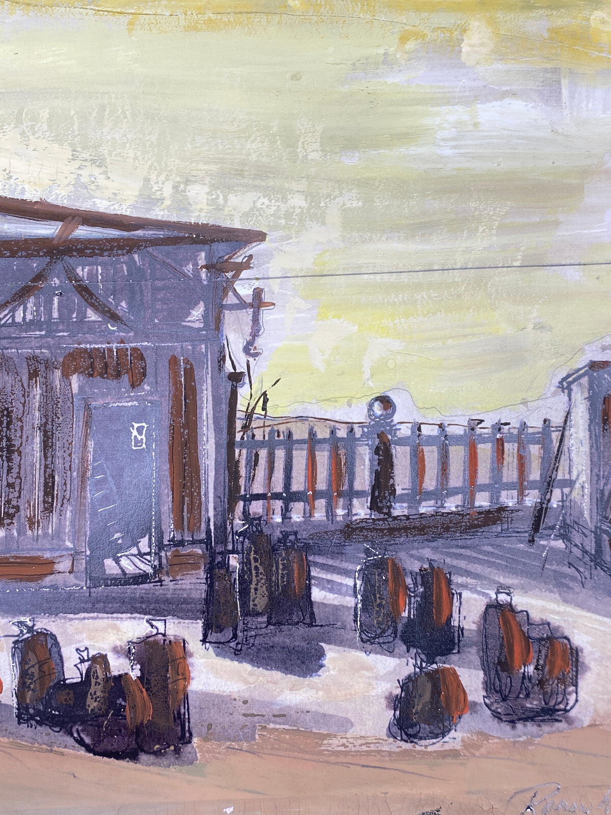 * BILD ACRYL ÖL GEMÄLDE ROMAN WEYL MARSKI URAUFFÜHRUNG 1966 BÜHNENBILD VINTAGE