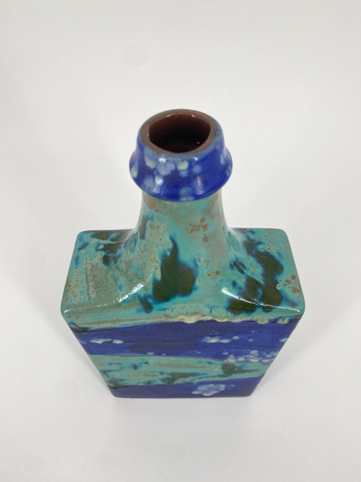 * STUDIOKERAMIK CARSTENS VASE 839/23 BLAU GRÜN ZINKKRISTALLE 70ER