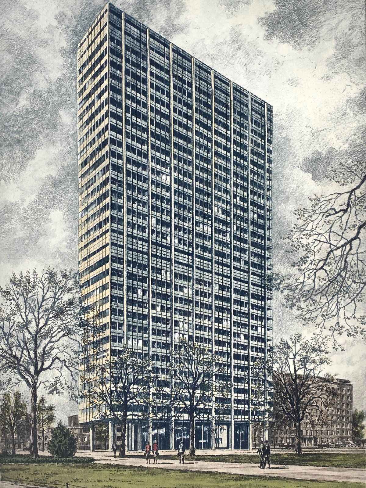 *GRAFIK LITHOGRAFIE HEINZ WEHLISCH LEVERKUSEN BAYER HOCHHAUS ORIGINAL