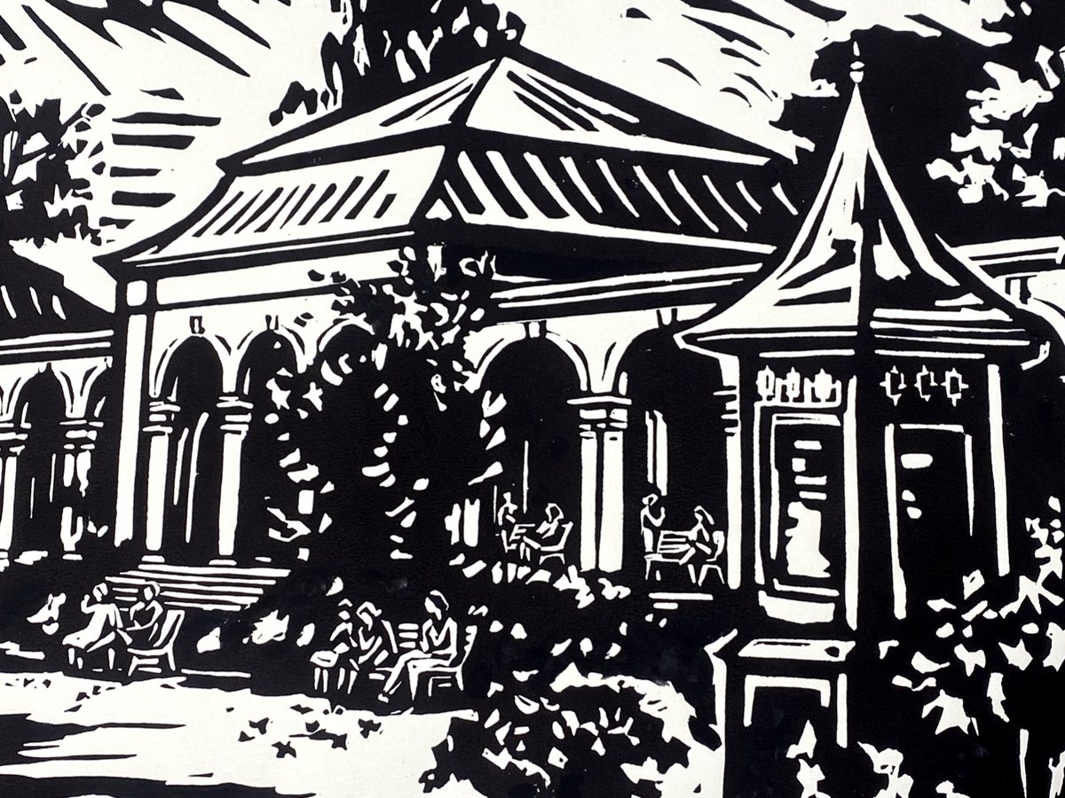 *HOLZSCHNITT LINOLDRUCK PARK GARTEN ERICH LUDWIG 1980 59x65 cm  SIGNIERT