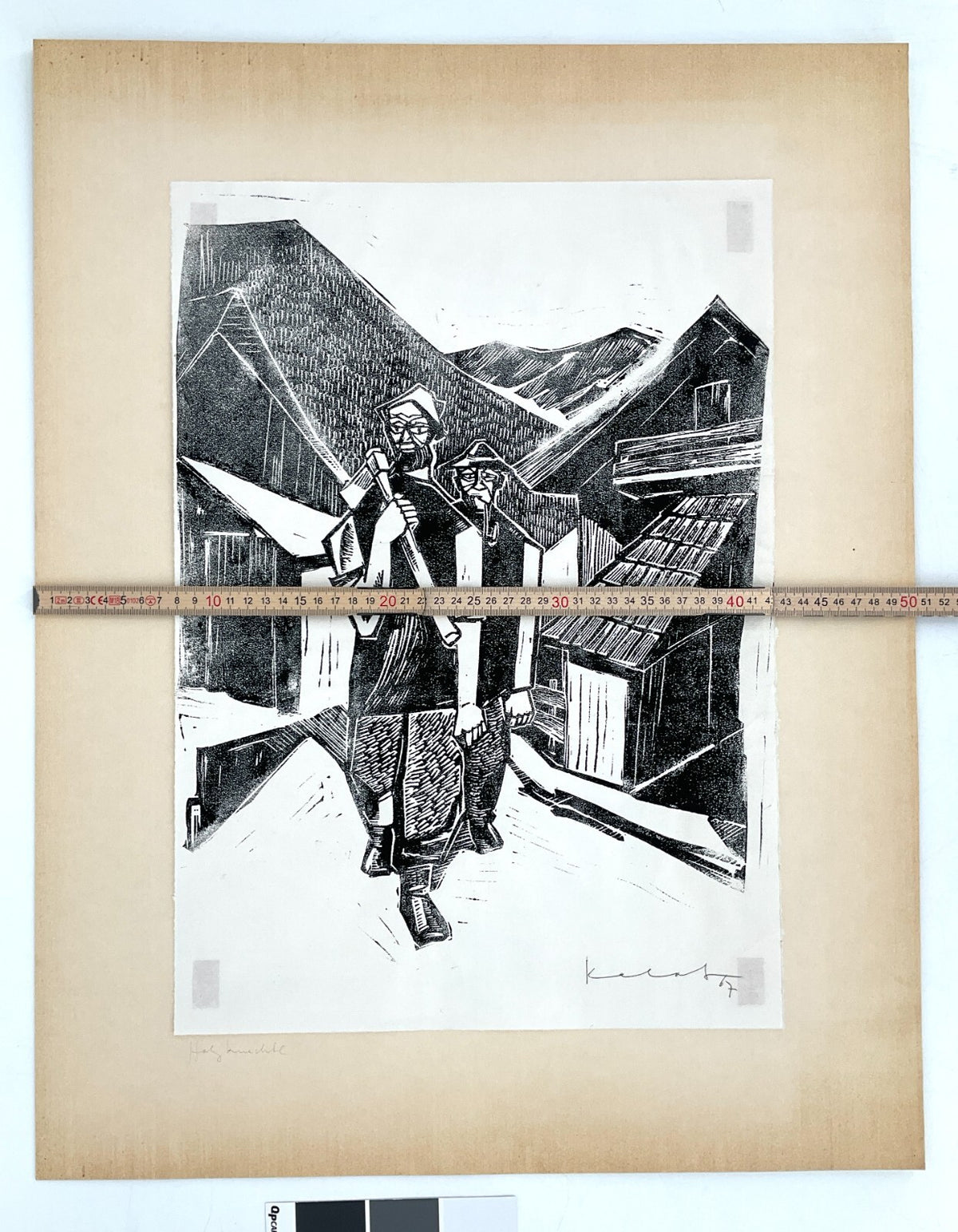 *LINOLSCHNITT WALTER KALOT HOLZKNECHTE 1967 ORIGINAL EXPRESSIONISMUS HOLZFÄLLER