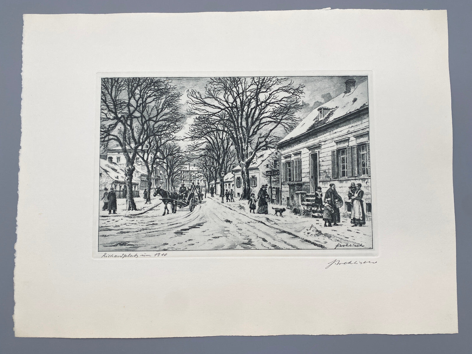 DEUTSCHER KÜNSTLER HEINZ WEHLISCH RADIERUNG BERLIN RICHARDPLATZ 1910  SIGNIERT