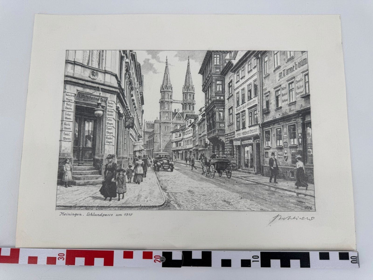 * HEINZ WEHLISCH ZEICHNUNG MEININGEN SCHLUNDGASSE 1910 ANSICHT SIGNIERT
