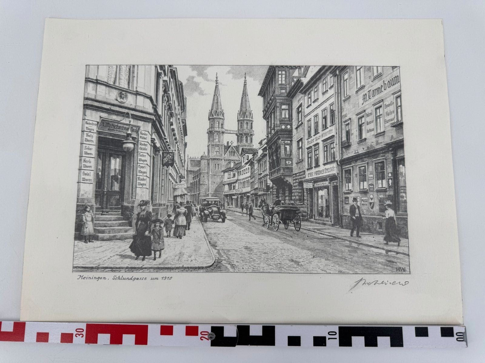 * HEINZ WEHLISCH ZEICHNUNG MEININGEN SCHLUNDGASSE 1910 ANSICHT SIGNIERT