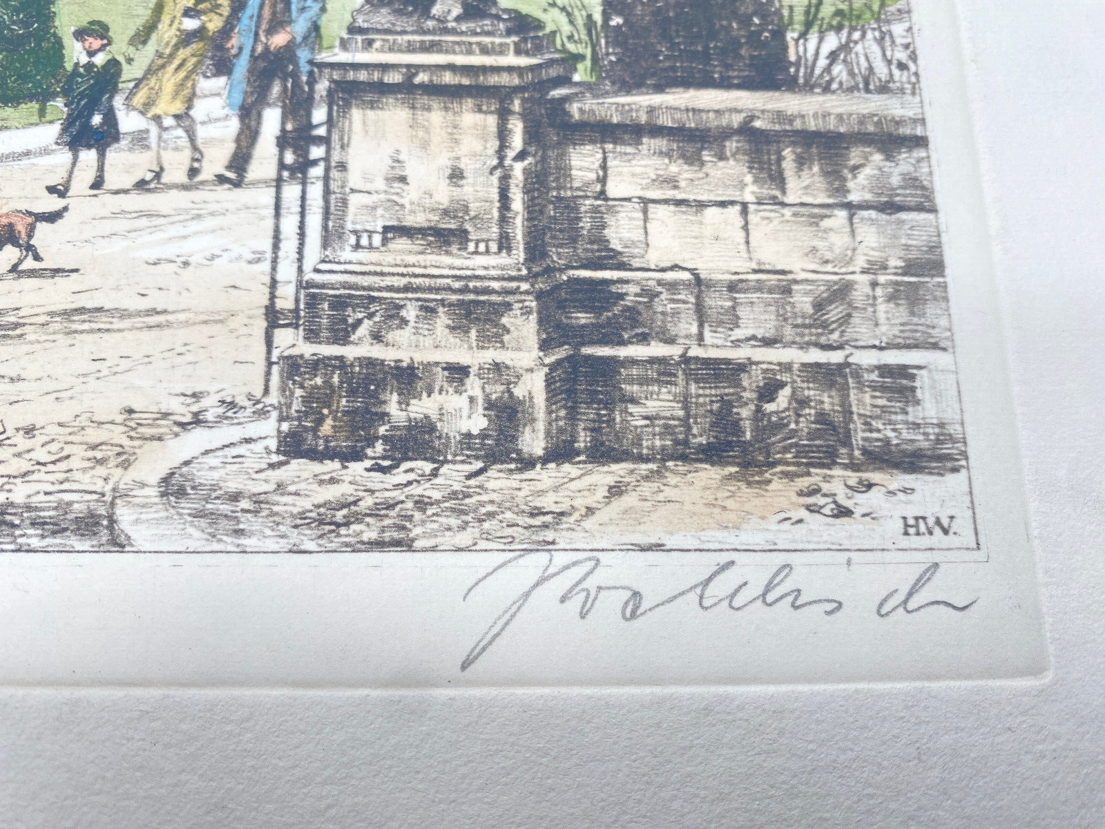 HEINZ WEHLISCH RADIERUNG COLORIERT SCHLOSS BELLEVUE ORIGINAL HANDSIGNIERT