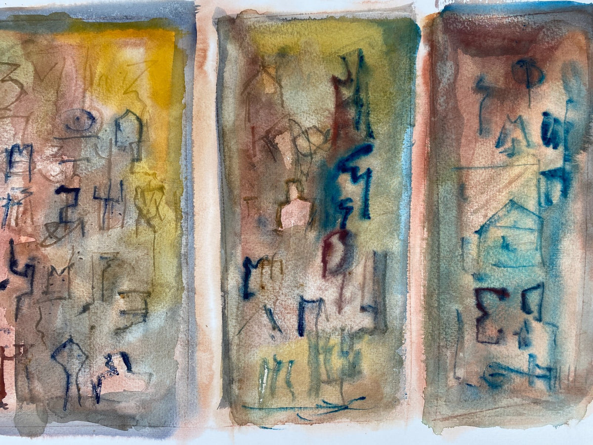 *GEMÄLDE AQUARELL ABSTRAKT STEINTAFELN NAHOST SIGRID HANNSE UNIKAT ORIGINAL