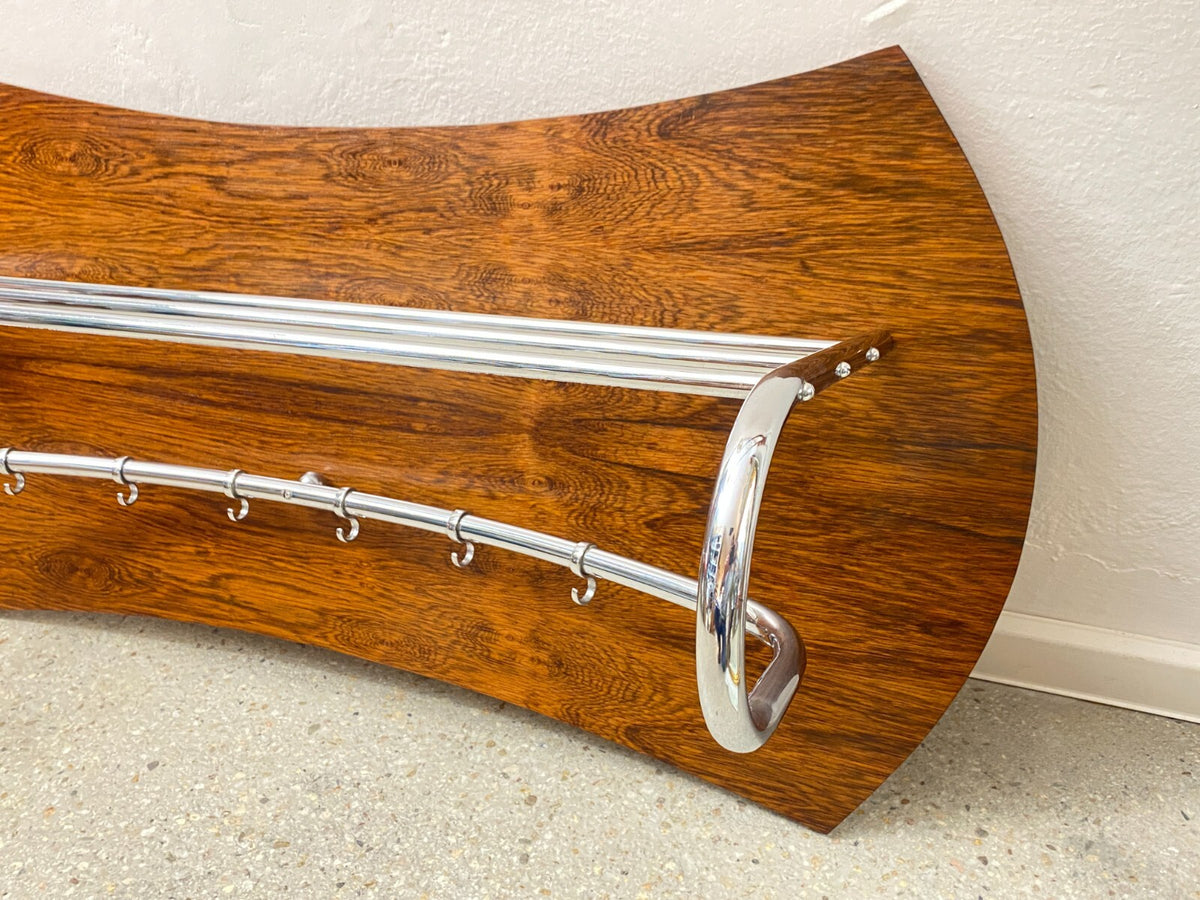 * WANDGARDEROBE HÄNGEGARDEROBE VINTAGE MID CENTURY GROß HOLZ STAHLROHR