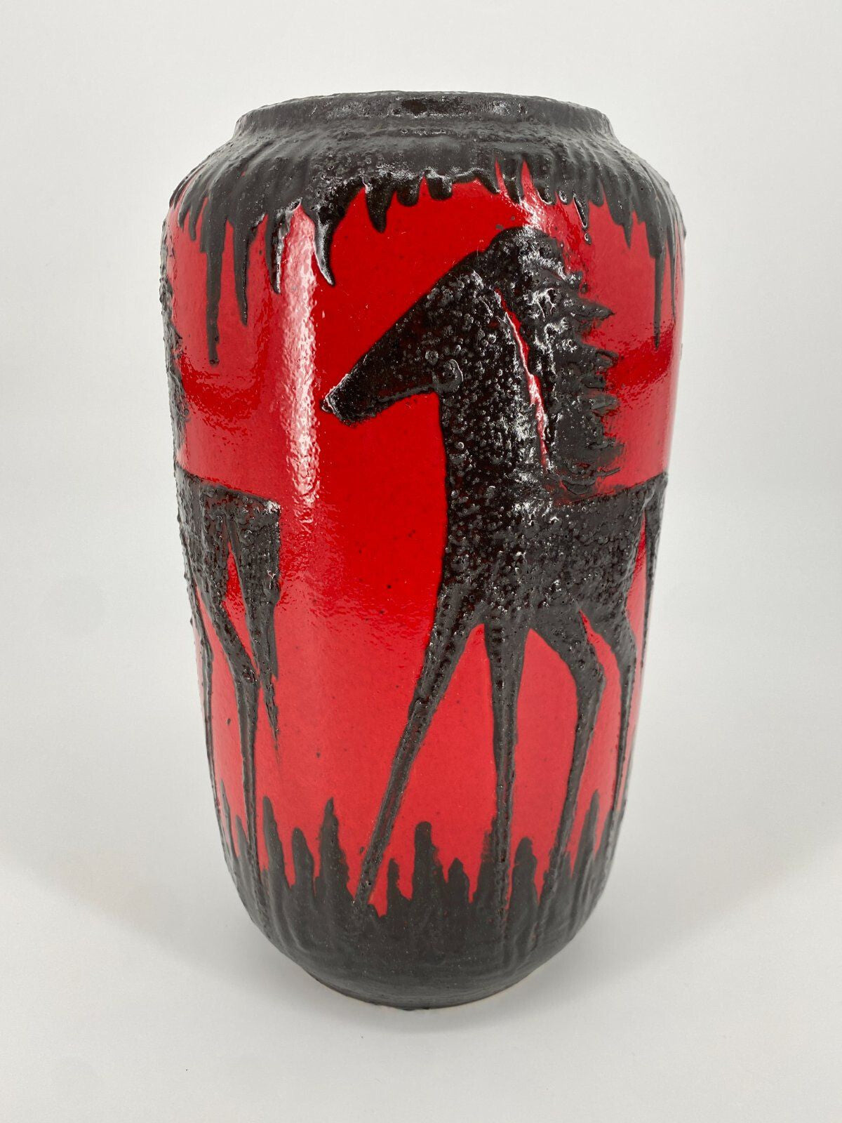 * VASE FAT LAVA SCHEURICH PFERD ROT SCHWARZ WEST GERMANY VINTAGE