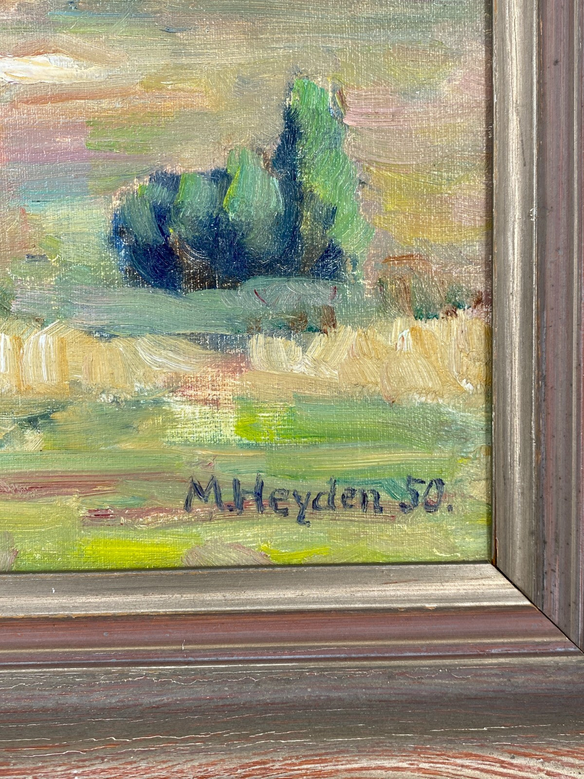 * ÖLGEMÄLDE LANDSCHAFT M. HEYDEN SIGNIERT 1950 50ER GERAHMT VINTAGE